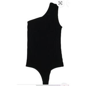 Olympia Theodora Size Large Angel One Shoulder Bodysuit Top Black Ribbed
